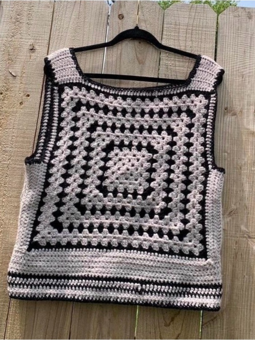 Vintage Handmade Crochet Square Tank Top - Black & Grey - Picture 3 of 6